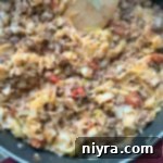 Overhead of Unstuffed Cabbage Roll Skillet