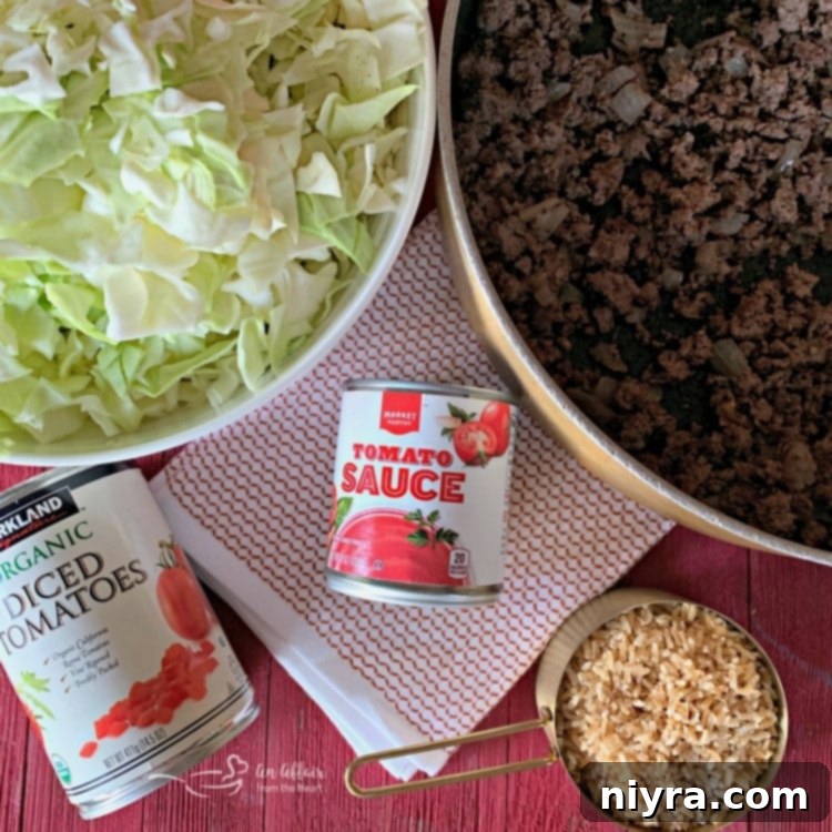 Unstuffed Cabbage Roll Skillet - Browning ground beef and onion