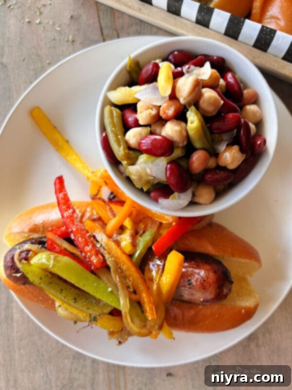 Served Italian Sausages with Peppers and Onions on hoagie rolls