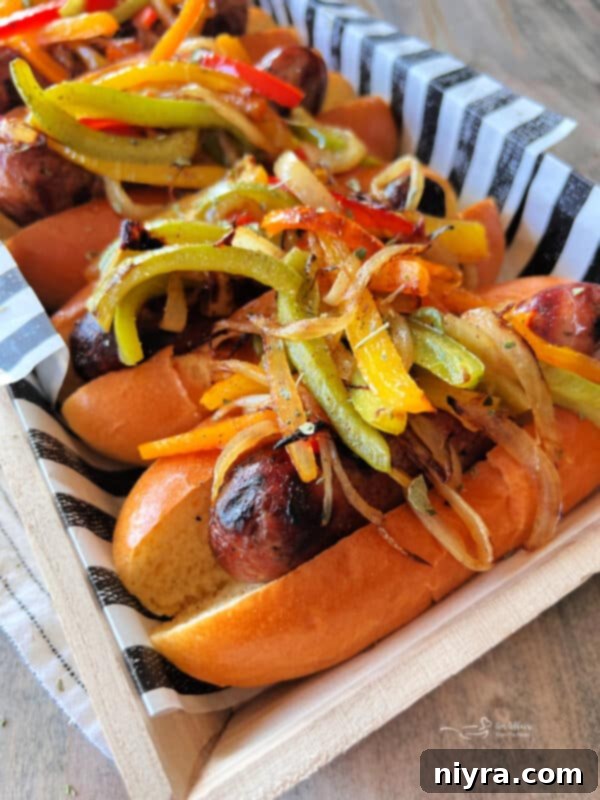 Platter of Italian Sausages with Peppers and Onions