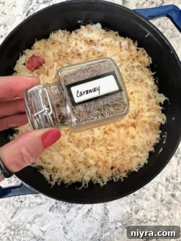 Smoked Polish Sausage and Sauerkraut 6 Step 3: Sprinkle with caraway seeds