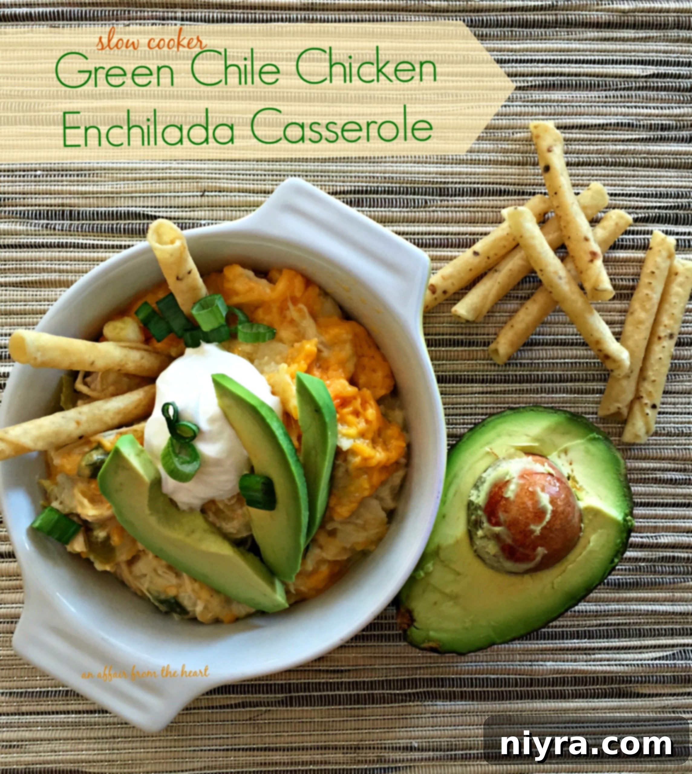 Slow cooker Green Chile Chicken Enchilada Casserole