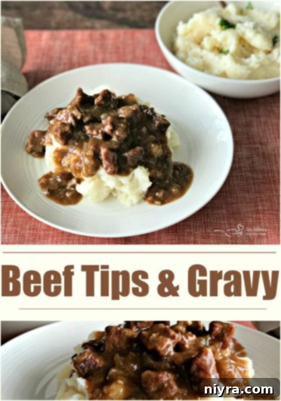 Hearty Beef Tips & Gravy, a true comfort food classic from An Affair from the Heart.