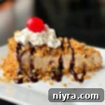 Side view of Fried Ice Cream Pie ona white plate