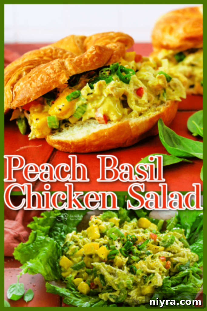 A serving of Peach Basil Chicken Salad on a plate.
