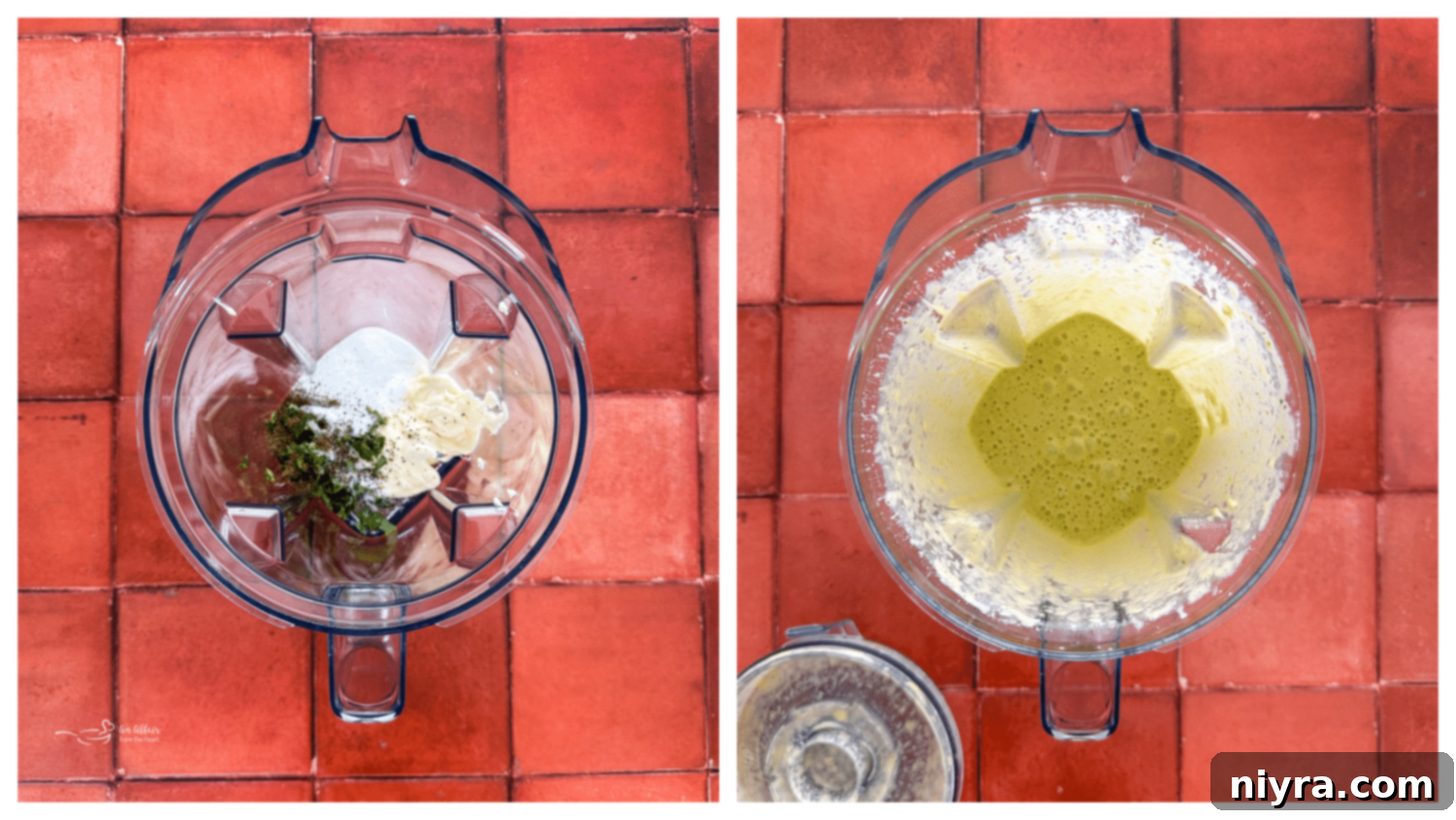 Creamy peach basil salad dressing in a bowl.