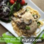 Creamy Chicken with Scallions and Mushrooms 2 Overhead image of Creamy Chicken Pasta with Green Onions & Mushrooms