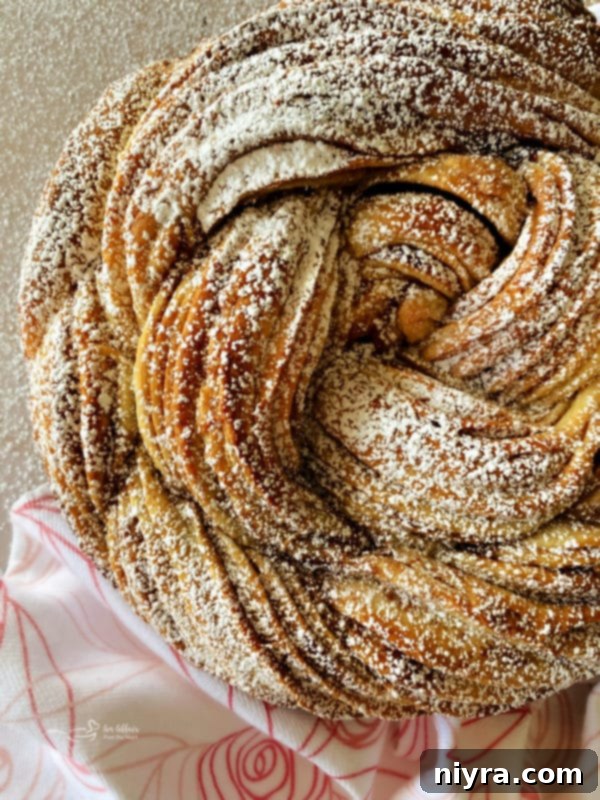 Warm Cinnamon Pull Apart Delight 18 Top view of Russian rose bread, a beautiful swirled sweet bread