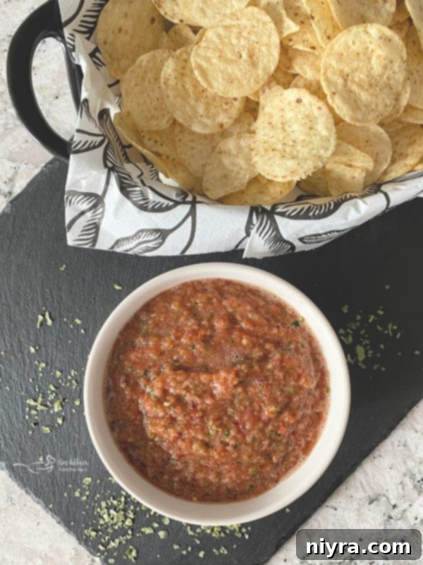 Easy Dump Salsa with basket of chips