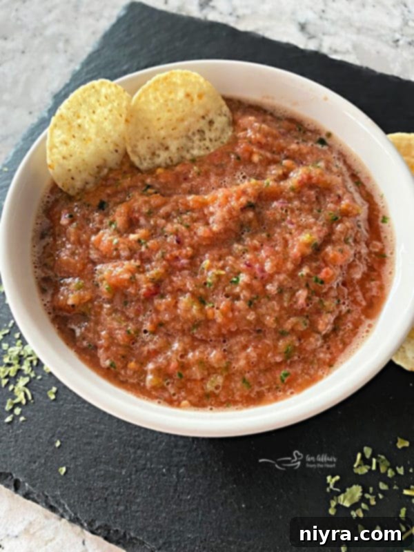 A bowl of fresh blender salsa