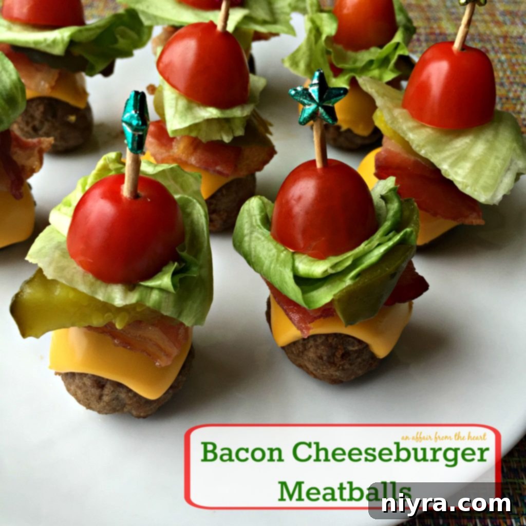 Close up of Bacon Cheeseburger Meatballs on a white platter