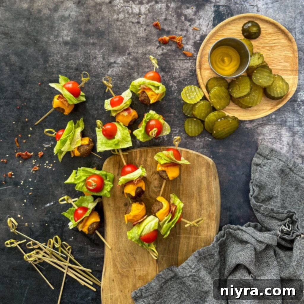 Bacon Cheeseburger Meatballs garnished and ready to serve