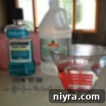 Listerine foot soak ingredients on a light colored counter