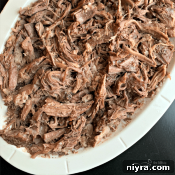 A perfectly cooked, fall-apart tender Fuggedaboutit Roast, ready to be served for a comforting family meal.