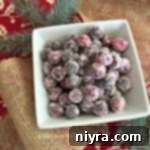 Sugared Cranberries in a white serving dish
