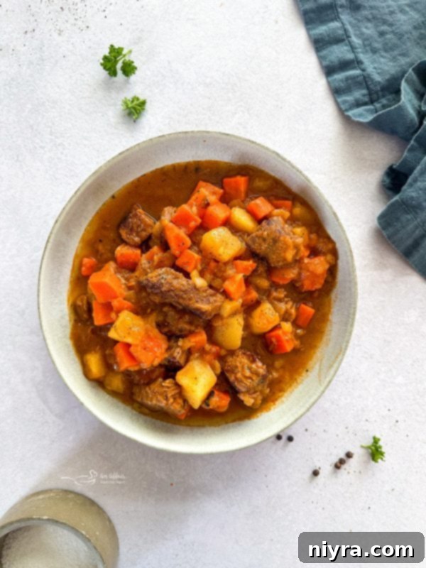 Mulligan Stew simmering, showing the rich texture of the broth and ingredients.
