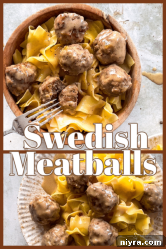 A small bowl of Swedish Meatballs with a fork and parsley.