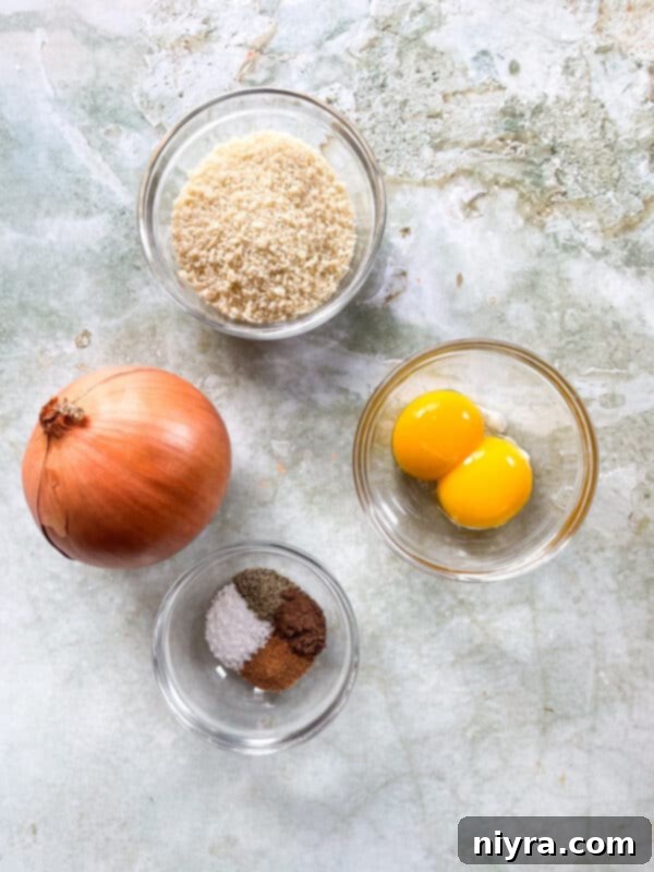Ingredients for Swedish Meatballs laid out on a kitchen counter.