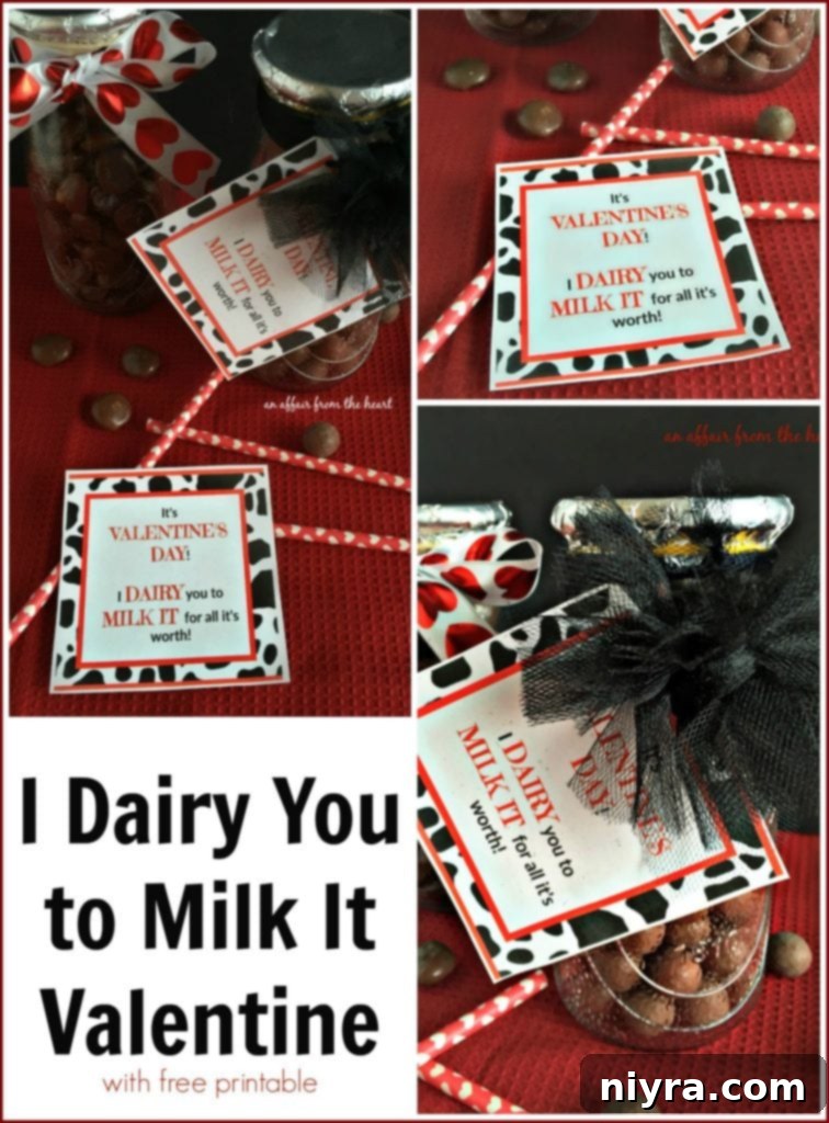 Homemade 'I Dairy You to Milk It' Valentine Gift with Glass Bottle and Candies