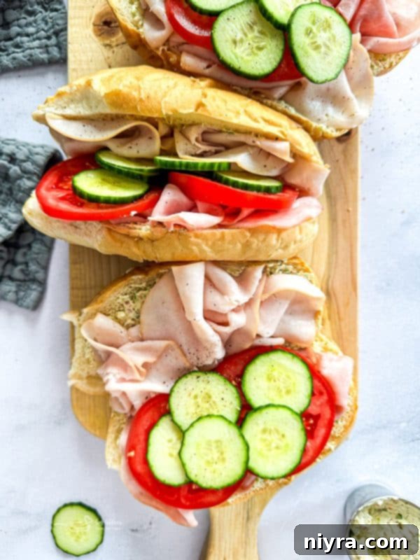 The fully assembled Garden Club Hoagie Sandwich, closed and ready to be sliced.