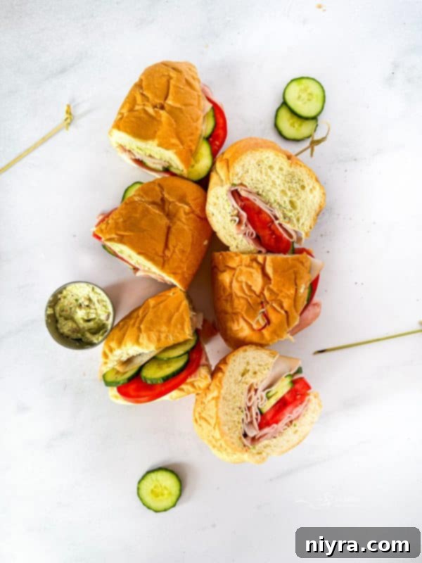 Another view of the Garden Club Hoagie Sandwich, ready to be enjoyed.