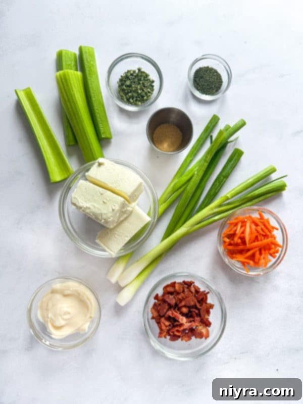 Ingredients for the homemade veggie bacon sandwich spread.