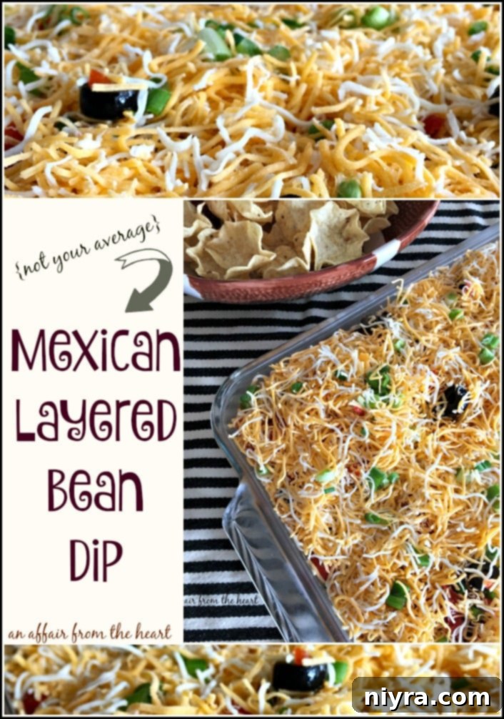 Distinctive layers of the Mexican Layered Bean Dip, highlighting its unique appeal.