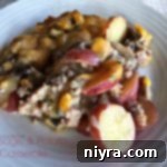 Sausage & Potato Casserole on a white plate