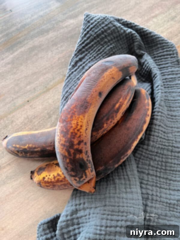 A bunch of ripe bananas ready for freezing.