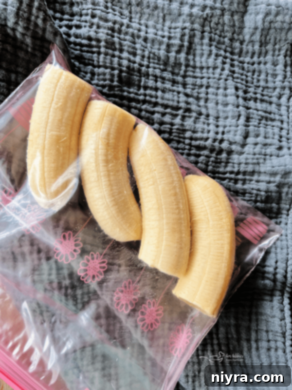 Whole peeled bananas prepared for freezing.