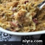 Pinterest image with text "Reuben Casserole"