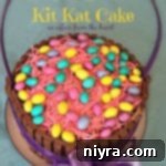 Overhead view of the finished Kit Kat Easter Basket Cake