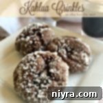 Decadent Kahlua Crinkles 9 Kahlua Crinkles on a white plate with text "kahlua crinkles"