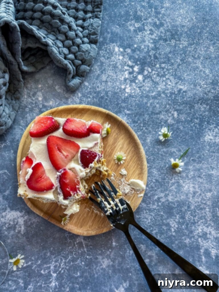 Finished Strawberry Icebox Cake served on a plate.