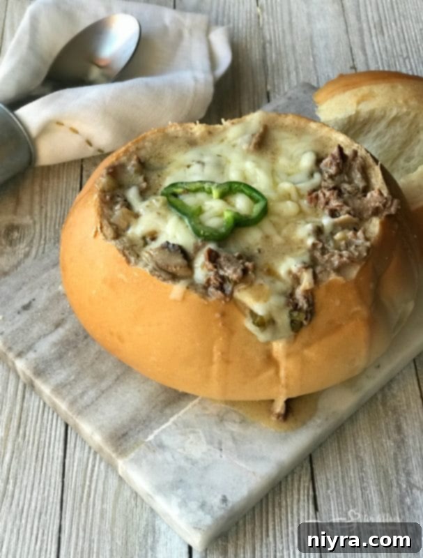 Loaded Philly Cheesesteak Peppers 19 Philly Cheese Steak Soup in a Bread Bowl, a comforting variation