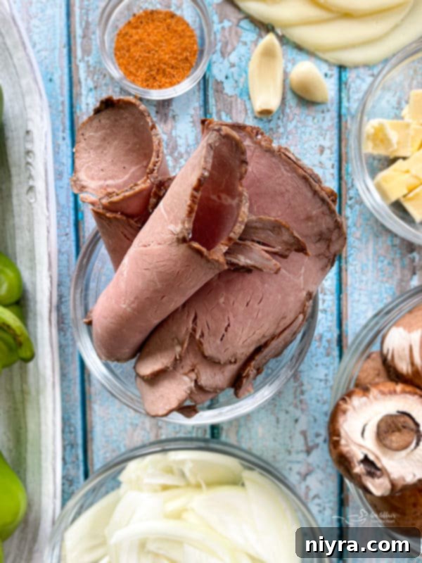 Loaded Philly Cheesesteak Peppers 4 Ingredients for Philly Cheesesteak Stuffed Peppers laid out