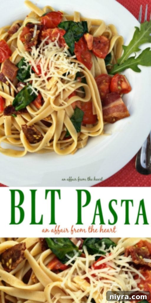 Full bowl of BLT Pasta ready to serve, a hearty and fresh meal
