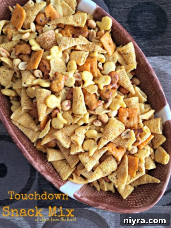 Touchdown Snack Mix Video 2 Touchdown Snack Mix, a buttery and savory party snack perfect for game day or any gathering.