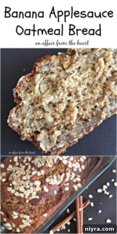 A slice of healthy banana applesauce oatmeal bread on a plate with a fork, ready to be enjoyed.