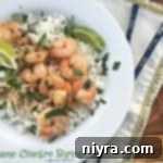 Zesty Sesame Cilantro Shrimp 7 Sesame Cilantro Shrimp with rice in a white bowl, ready to eat
