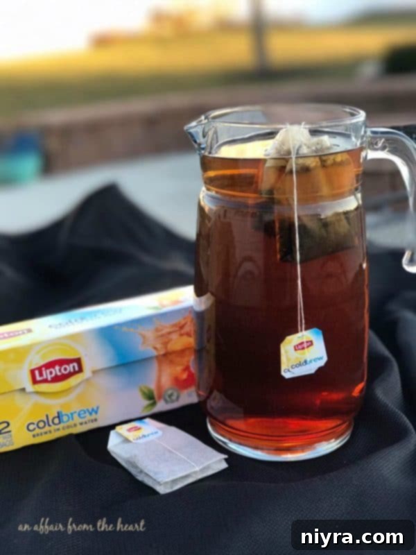 Lipton Cold Brew Iced Tea pitcher and glass