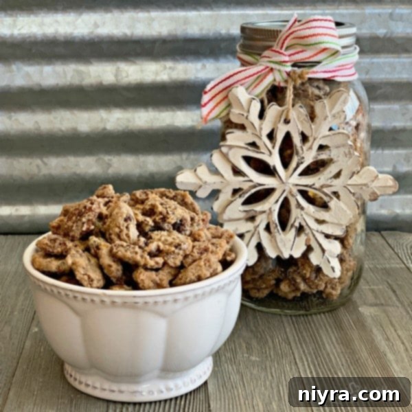 Candied Pecans 7 Beautifully packaged Sugared Pecans in a mason jar, tied with twine, ideal for gifting during holidays or special occasions.