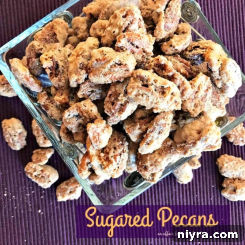 Candied Pecans 5 A bowl filled with delicious sugared pecans, ready to be served or packaged as gifts.