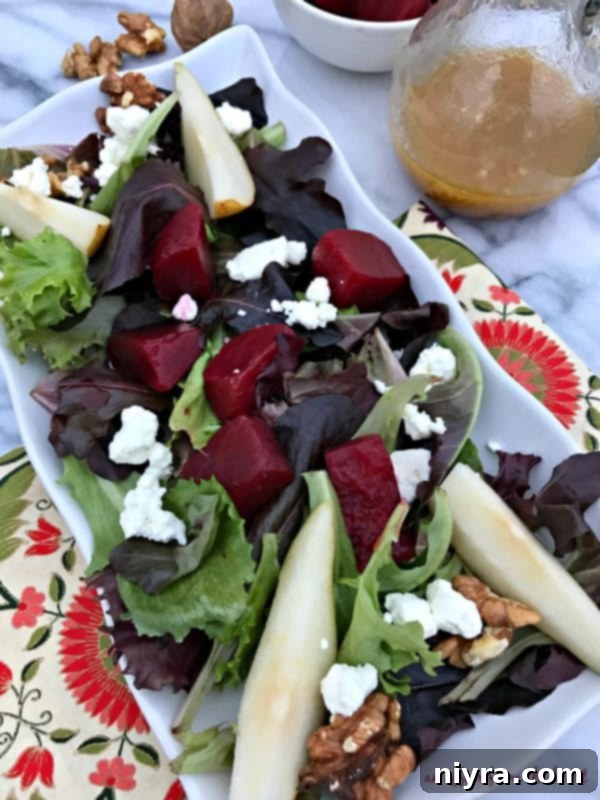 A final, enticing close-up of the delicious pickled beet salad, inviting viewers to savor its goodness and try the recipe
