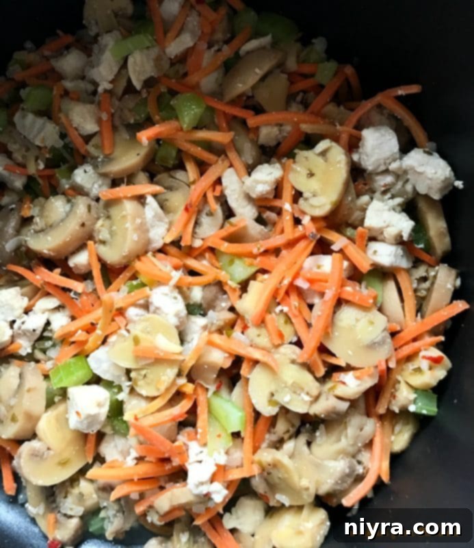 Freshly chopped vegetables for Chicken, Mushroom & Wild Rice Soup