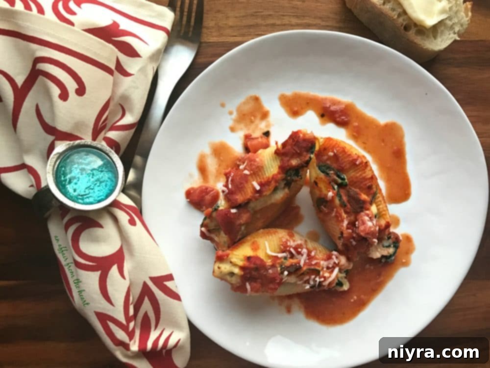 Spinach & Artichoke Stuffed Shells, a vibrant vegetarian pasta bake