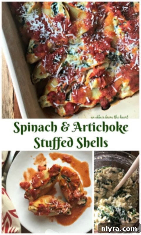 Close-up of a perfectly baked Spinach & Artichoke Stuffed Shells dish