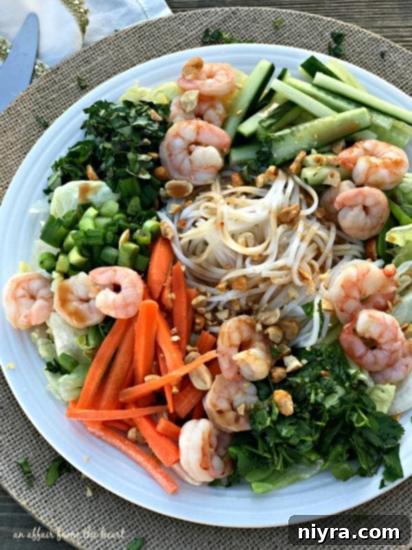 Vibrant Thai Shrimp & Rice Noodle Salad ready to be served