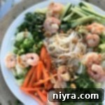 Thai Shrimp & Rice Noodle Salad on a white plate