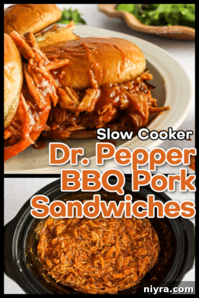 A finished Dr. Pepper BBQ Pork Sandwich on a bun with extra sauce.
